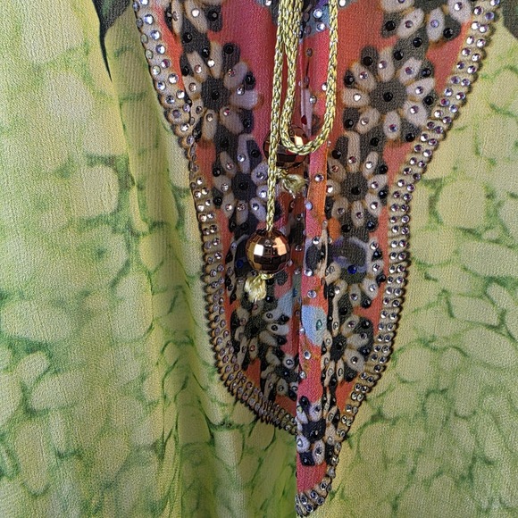 Soft Surroundings Kaftan‎ Tunic S/M Sheer Boho Rhinestone Embellished Coverup - Picture 12 of 12